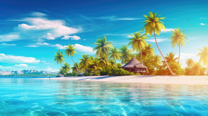Obraz na płótnie Canvas Tropical beach background. Summer holiday and travel vacation concept, Generative AI