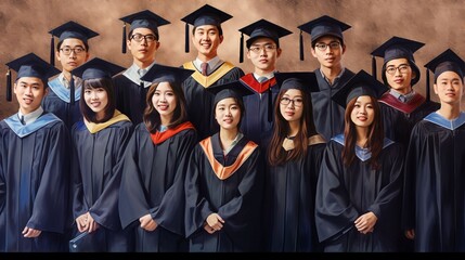 Obraz premium Asian Diversity college students in graduation, Generative AI
