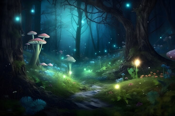 landscape with fairy forest, Generative AI