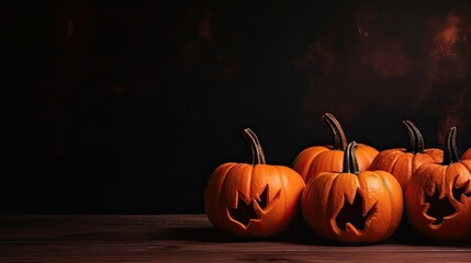 Happy Halloween with orange pumpkins on spooky background