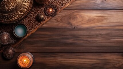 Fototapeta premium Top View of Ramadan background design with perfect angel