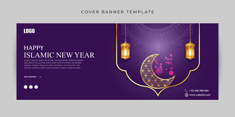 Vector illustration of Happy Islamic New Year Facebook cover banner mockup Template