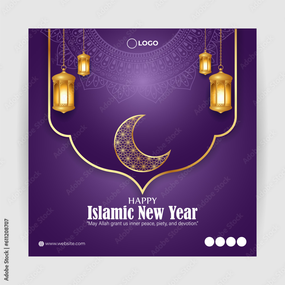 Wall mural vector illustration of happy islamic new year social media story feed mockup template