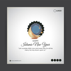 Vector illustration of Happy Islamic New Year social media story feed mockup template