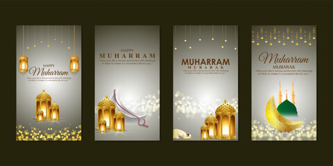 Vector illustration of Muharram social media story feed  set mockup template