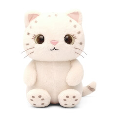 Stuffed cat toy isolated on transparent background. Fluffy soft cute kitten toy Generative AI 