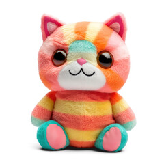Stuffed cat toy isolated on transparent background. Fluffy soft colorful kitten toy Generative AI 