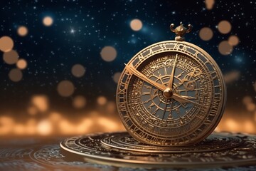 Fototapeta na wymiar An ancient Islamic astrolabe set against. generative AI