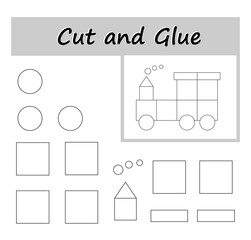 Game for kids. Cut parts of the image and glue on the paper. Vector illustration of cartoon truck.