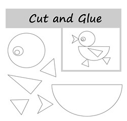 Game for kids. Cut parts of the image and glue on the paper. Vector illustration of cartoon chick.