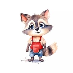 Watercolor Raccoon. Generative AI.