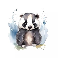 Watercolor Badger. Generative AI.