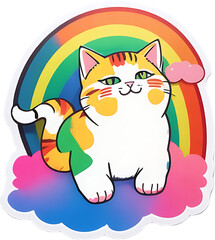 sticker cat and rainbow