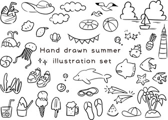 かわいい手書きの夏素材セット