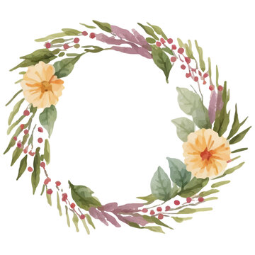 arrangment wreath watercolor flower style on white background flat vector illustration
