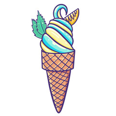 Blue and yellow colors ice cream cone
