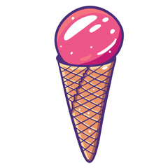 Pink color ice cream scoop in cartoon style