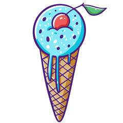 Blue color ice cream scoop with cherry art