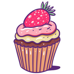 Cupcake sign with strawberry illustration