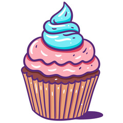 Muffin or cupcake sign in cartoon style illustration