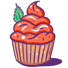Orange color cupcake bakery in cartoon style