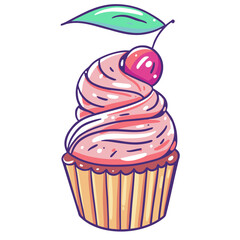 Pink cream from chocolate product on cupcake