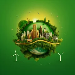 Fototapete Grün Sustainable development goals of promote clean energy. Renewable energy-based  businesses. Sustainable development on renewable energy and growing ecological on green energy. earth day- AI generator