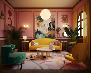 3d modern living room render, Generative AI