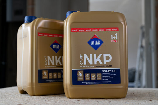 Grunt Atlas NKP, universal primer or undercoat by Polish company ATLAS on April 24, 2023 in Krakow, Poland.