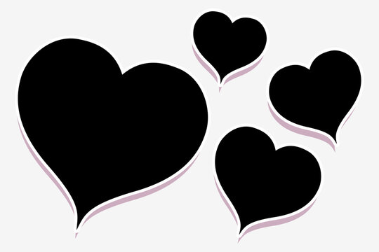 4 Blank heart square photo frames template in a simple creative layout. Used as a printable photo collage or a mock up for album pictures or photographs of  love, romantic or anniversary events.