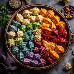 Colorful Chinese Jiaozi Dumplings