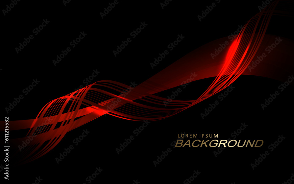 Wall mural isolated wave patterns in red tint on black design