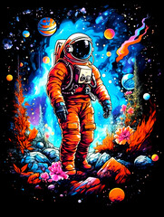 Fototapeta premium Expedition to Celestial Horizons: Astronaut in Colorful Space