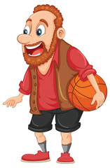 Happy caucasian middle age man holding basketball