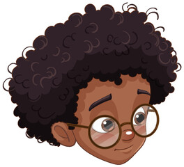 Cute curly hair boy wearing glasses head