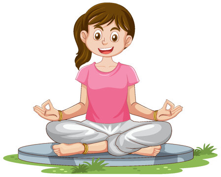 Asian female cartoon practice meditation