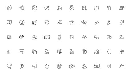 Set of thin line Lifestyle and Entertainment icon set, simple outline icons collection, Pixel Perfect icons, Simple vector illustration