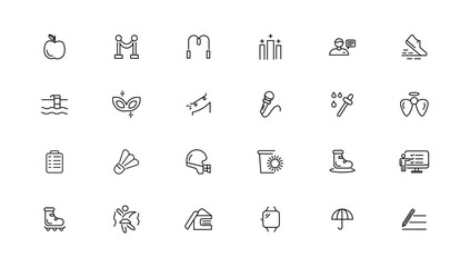 Set of thin line Lifestyle and Entertainment icon set, simple outline icons collection, Pixel Perfect icons, Simple vector illustration