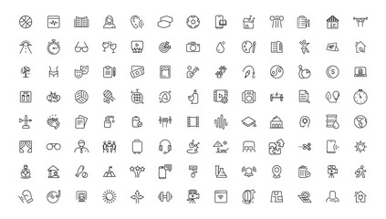Fototapeta na wymiar Set of thin line Lifestyle and Entertainment icon set, simple outline icons collection, Pixel Perfect icons, Simple vector illustration