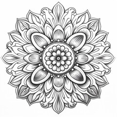Floral Mandala  Design For Adult Coloring Book Page

