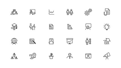 Teamwork and education linear icons collection.Set of thin line web icon set, simple outline icons collection, Pixel Perfect icons, Simple vector illustration.