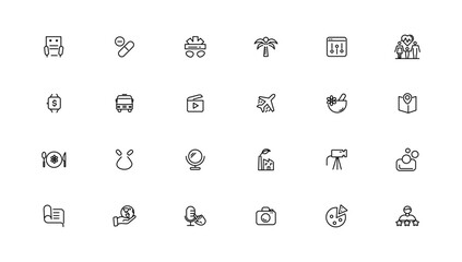 Set of thin line Lifestyle and Entertainment icon set, simple outline icons collection, Pixel Perfect icons, Simple vector illustration