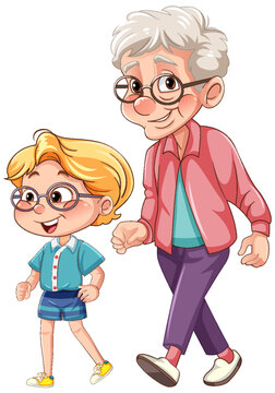 Granny with her nephew cartoon character