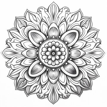 Floral Mandala  Design For Adult Coloring Book Page
