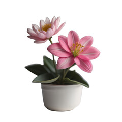 Beautiful pink flower in a pot, isolated, transparent background, no background. PNG. Generative AI.