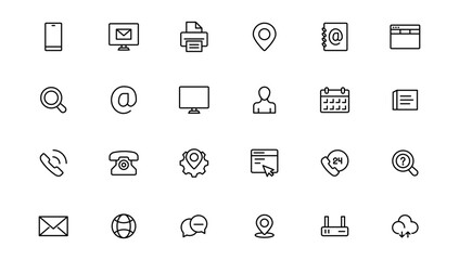Contact icon set. Thin line Contact icons set. Contact symbols - Phone, mail, fax, info, e-mail, support.Out line icon.