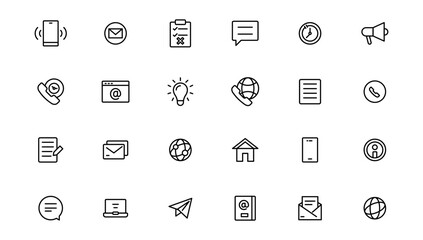 Contact icon set. Thin line Contact icons set. Contact symbols - Phone, mail, fax, info, e-mail, support.Out line icon.