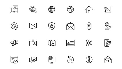 Contact icon set. Thin line Contact icons set. Contact symbols - Phone, mail, fax, info, e-mail, support.Out line icon.