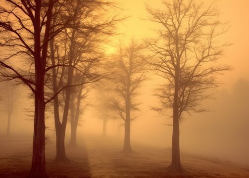 Dawn's Embrace: Foggy Forest at Sunrise, a Natural Tapestry