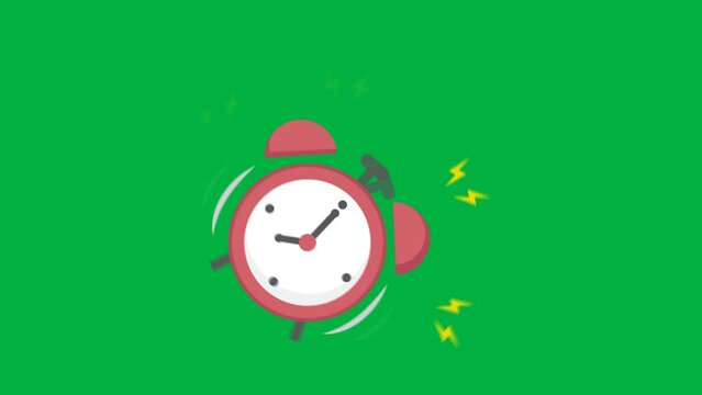 Animated alarm clock ringing green screen video